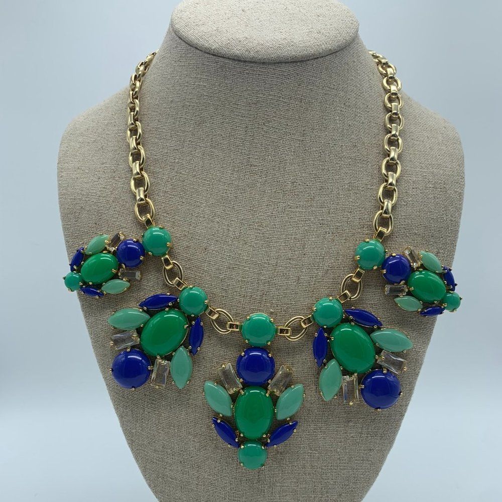 Stella & Dot Juniper Statement Necklace - Green/Blue Cabochons with Glass Stone